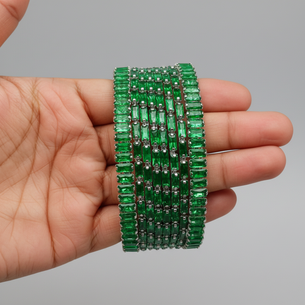 BNG-2201 The Emerald Baguette Bangle Set
