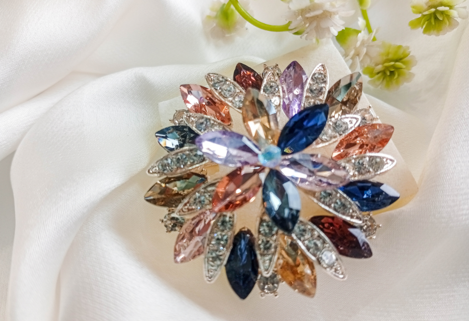 BRH-3301 Multi-Tone Crystal Sunflower Statement Brooch | Mondka Jewelry