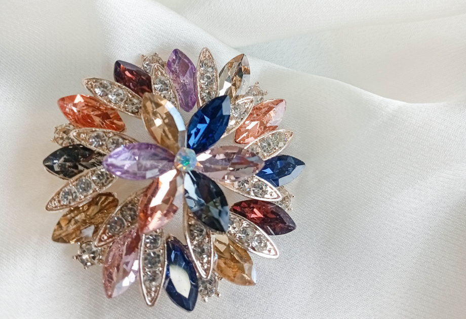 BRH-3301 Multi-Tone Crystal Sunflower Statement Brooch | Mondka Jewelry