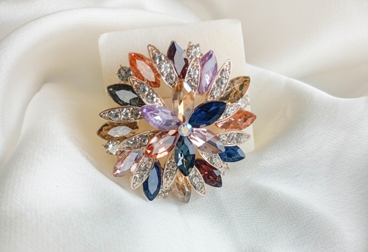 BRH-3301 Multi-Tone Crystal Sunflower Statement Brooch | Mondka Jewelry