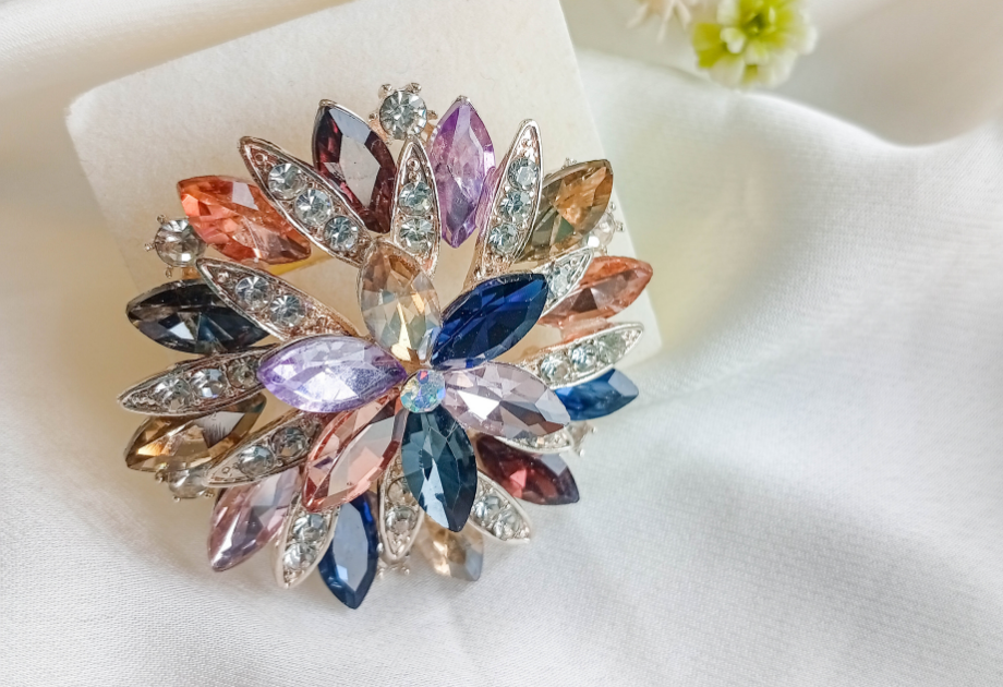 BRH-3301 Multi-Tone Crystal Sunflower Statement Brooch | Mondka Jewelry