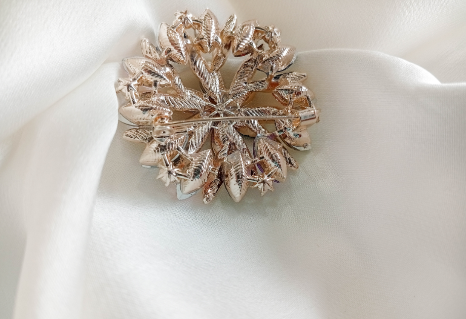 BRH-3302 Rose Gold Floral Filigree Statement Brooch | Mondka Jewelry